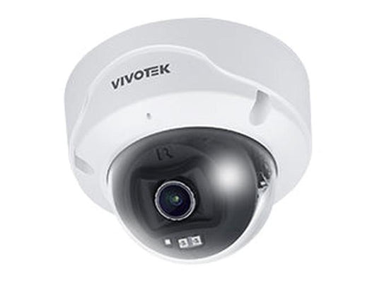 Witte Vivotek FD9189-H-V3 5MP indoor dome beveiligingscamera met zwarte lenskap en IR-nachtzicht.