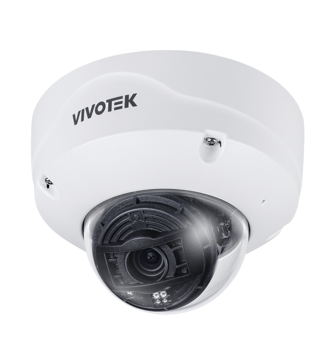 Witte Vivotek FD9391-EHTV-v2 4K multi-sensor dome camera met transparante koepel voor buitenbeveiliging.