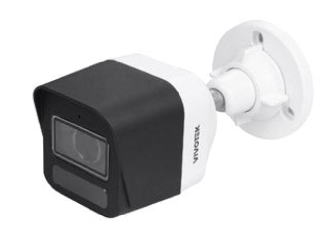 Vivotek IB9380-HTV-V2 5MP outdoor bullet camera met witte behuizing, zwarte lenskap en verstelbare muurbeugel.