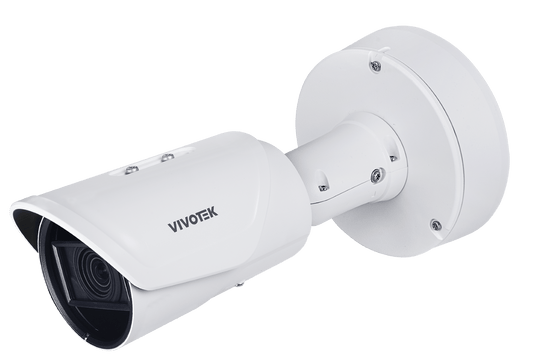 Witte Vivotek IB9391-EHTV-v2 outdoor bullet beveiligingscamera met vandaalbestendige behuizing en lens.