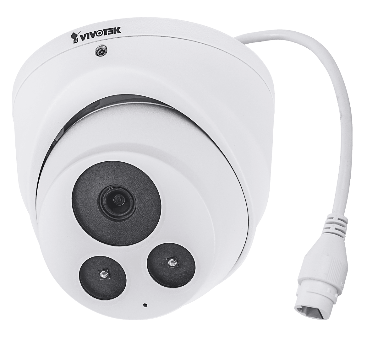 Witte Vivotek IT9360-H outdoor turret camera met 2MP lens, IR-nachtzicht en PoE-aansluiting.