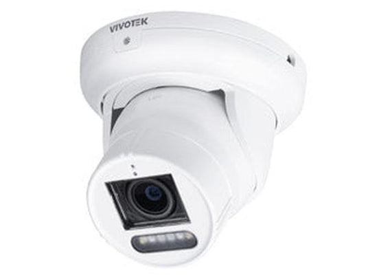 Witte Vivotek IT9389-HTVW-V3 5MP outdoor turret camera met varifocale lens en IR-nachtzicht.